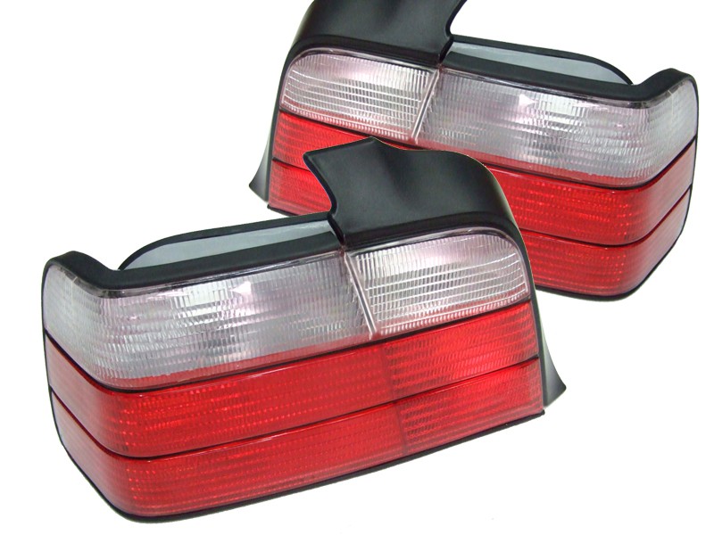 92-98 BMW E36 3 Series 2 Door Coupe Red Clear Tail Lights Left Right Rear Lamps
