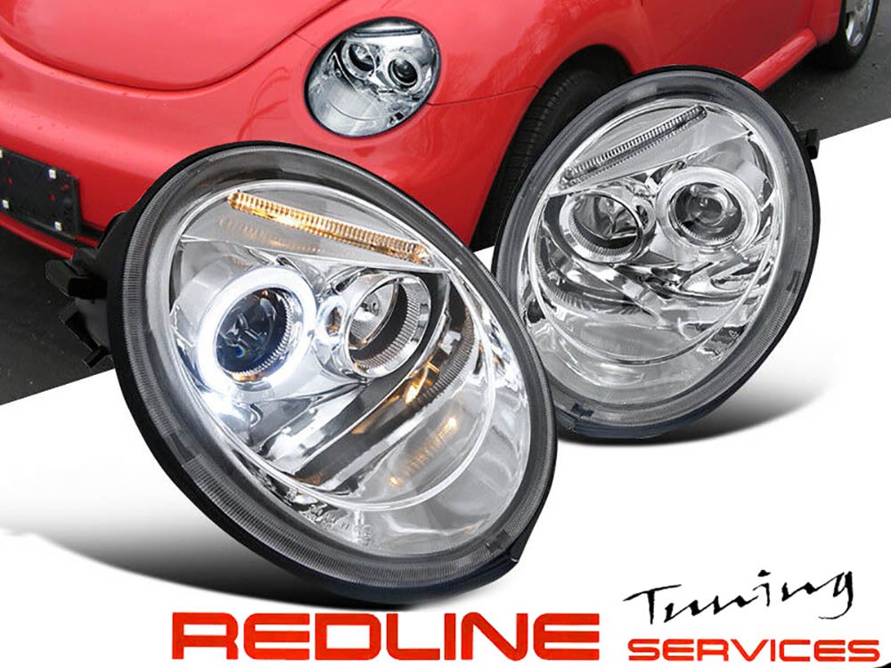 פנסים ראשיים פולקסווגן חיפושית 1998-2005,VW 98-05 Beetle Replacement Halo Projector LED Headlights Head Lamps Clear