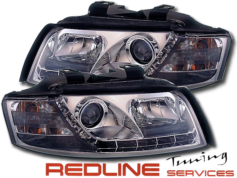 פנסים קדמיים לאודי A4 2001-2004 רקע כרום, DRL HEAD LIGHT AUDI A4