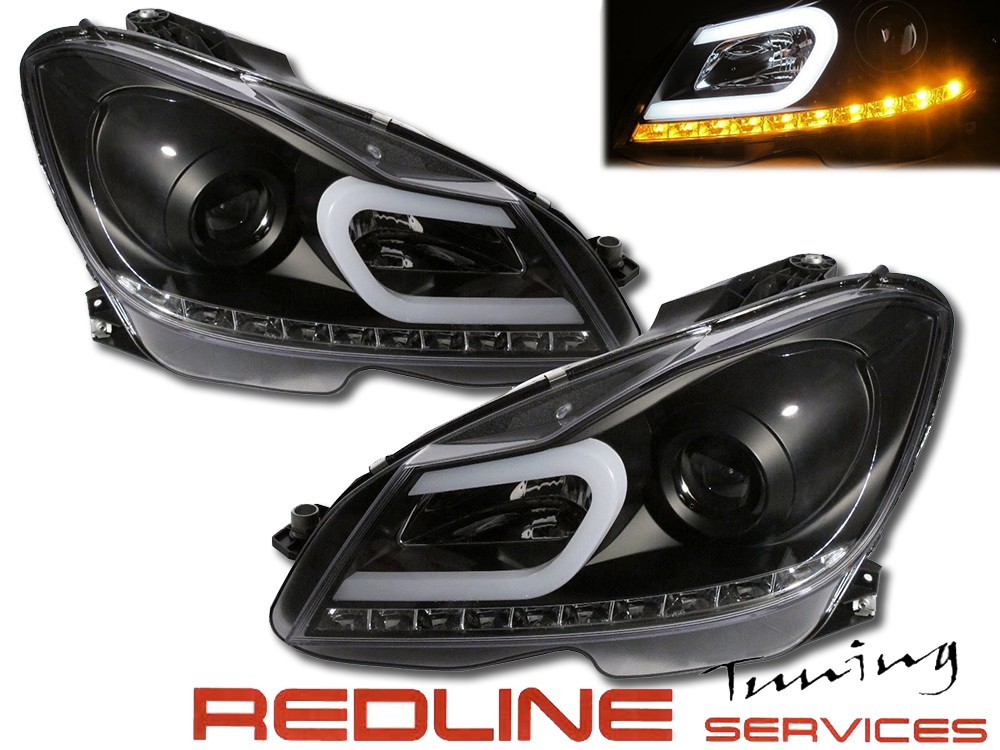 פנסים קידמיים DRL LED מרצדס בנץ W204,HEAD LIGHTS MERCEDES BENZ W204 DRL LED,מתאים לרכבים ללא קסנון מקורי,שקע 9 פינים,2011-2014