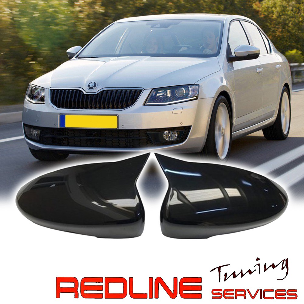 זוג כיסוי מראות סקודה אוקטביה.  SKODA OCTAVIA M3 STYLE. שחור מבריק, 2013-2020