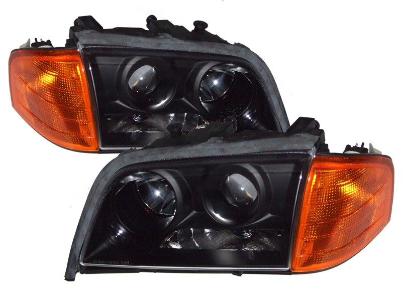 94-00 Benz W202 Black Projector Headlights Head Lights Pair Lamp