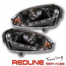 פנסים קדמיים DRL לדים פולקסווגן גולף 5 רקע שחור,                                                                                                                       HEAD LIGHT DRL GOLF 5,SK3480-GLF03-CMJMH, יצרן SONAR,  Compatible with original HID Kits