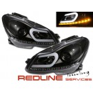 פנסים קידמיים DRL LED מרצדס בנץ W204,HEAD LIGHTS MERCEDES BENZ W204 DRL LED,מתאים לרכבים ללא קסנון מקורי,שקע 9 פינים,2011-2014