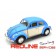 פולקסווגן חיפושית 1:32 כחול עם דלתות לבנות, VW BEETLE DIE CAST MODEL